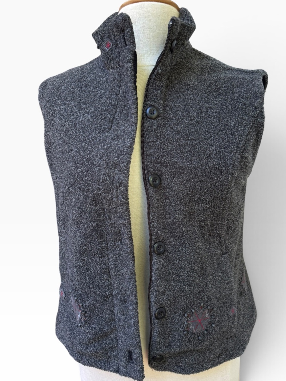 Vintage Woolrich Charcoal Gray Fleece Button Front High Neck Vest Medium